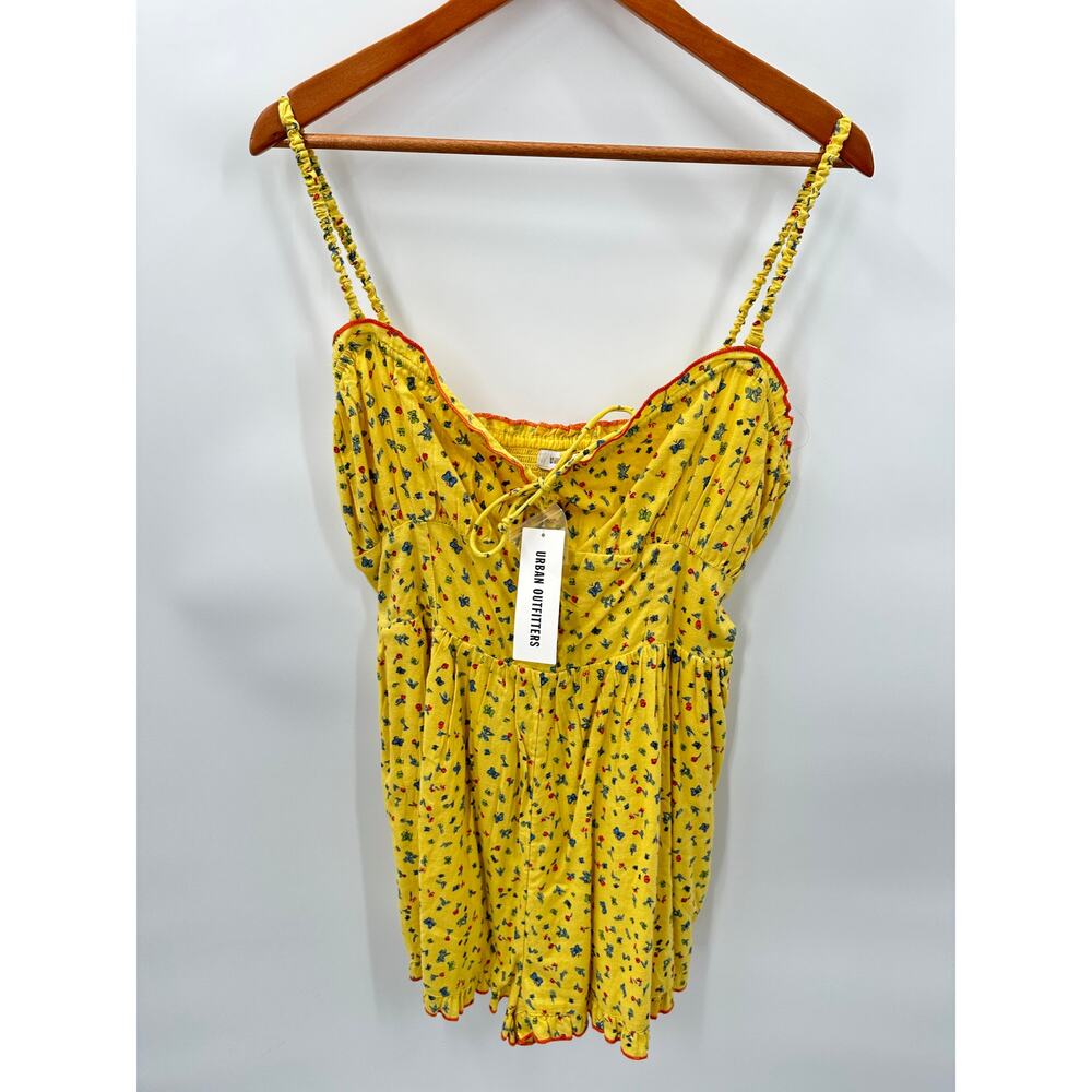 UO URBAN OUTFITTERS NWT Betti Print Yellow Linen Blend Romper // L - Picture 5 of 13